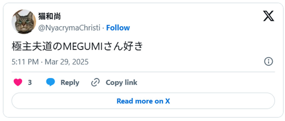 極主夫道のMEGUMIさん好き(引用:Xより)