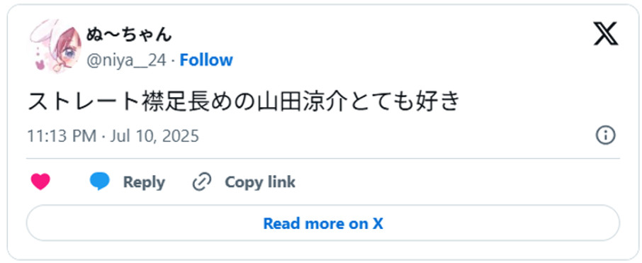 ストレート襟足長めの山田涼介とても好きJuly 10, 2025 (引用:Xより)